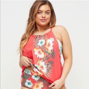 Cacique Aqua Seashell High Low Tankini Top With Bandeau Bra Size 40DD